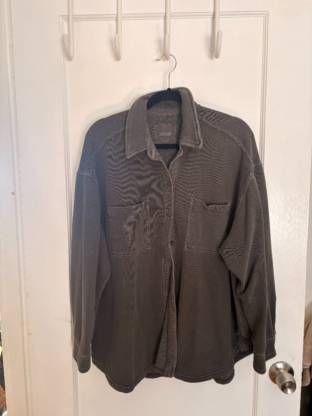 Aerie Oversized Washed Gray Shacket Button Front Shirt Jacket